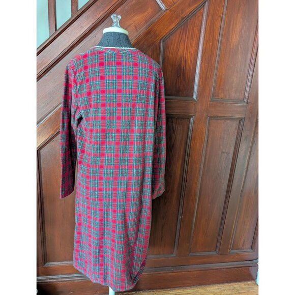 Celestial Dreams Plaid Flannel Nightgown Lace Trim & Button Front Red/Green XL - Picture 3 of 4